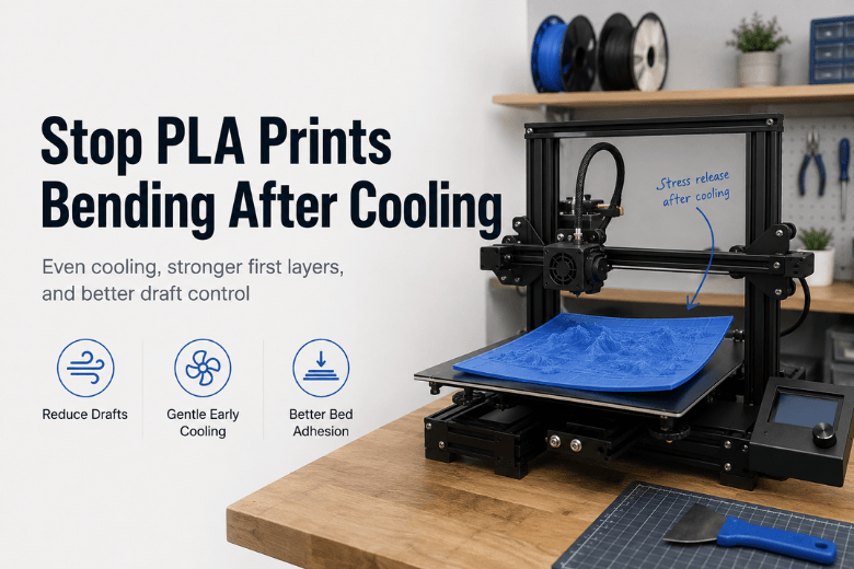 PLA warping after cooling: why prints bend (and what to change)