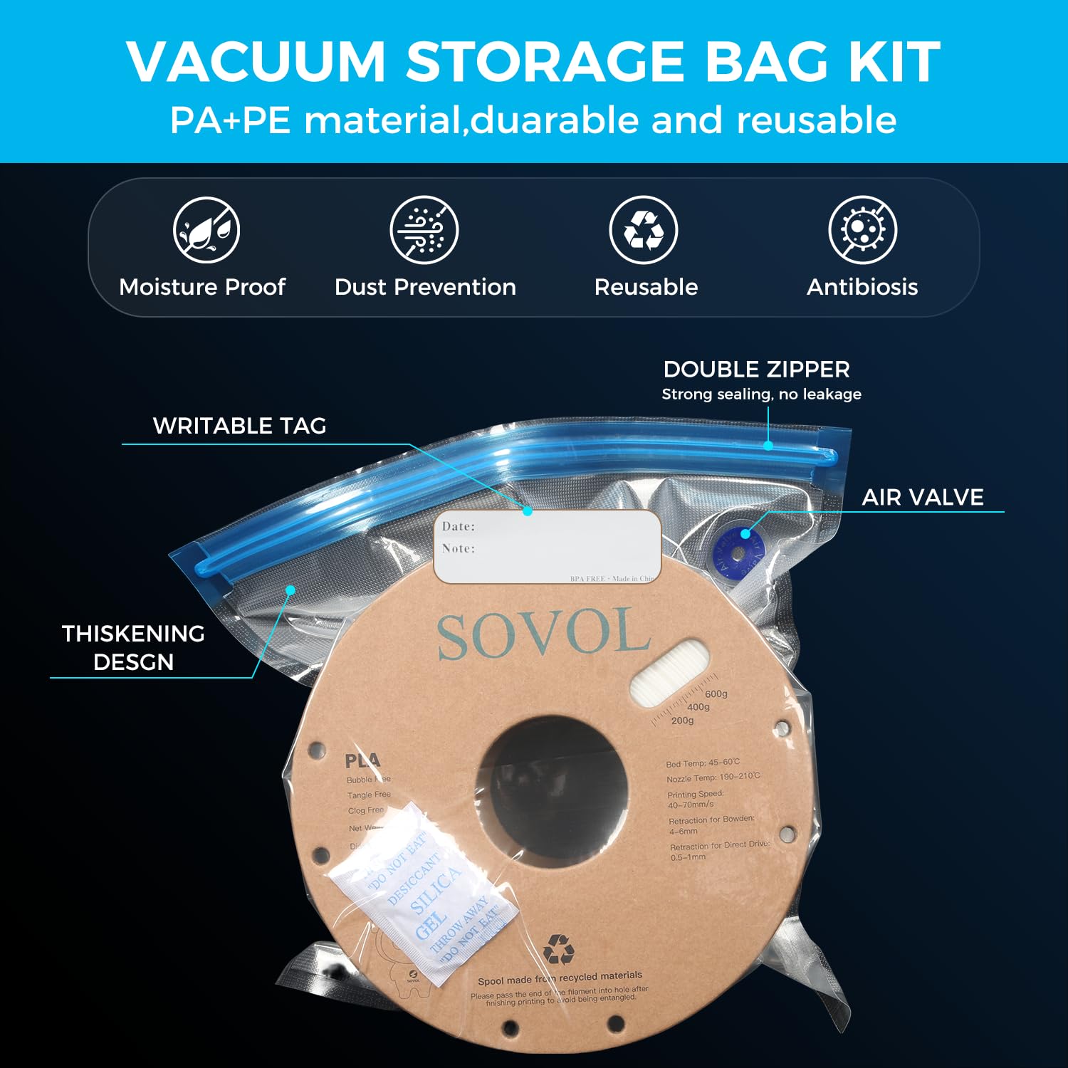 Sovol Filament Storage Bags Kit with Automatic Vacuum Pump