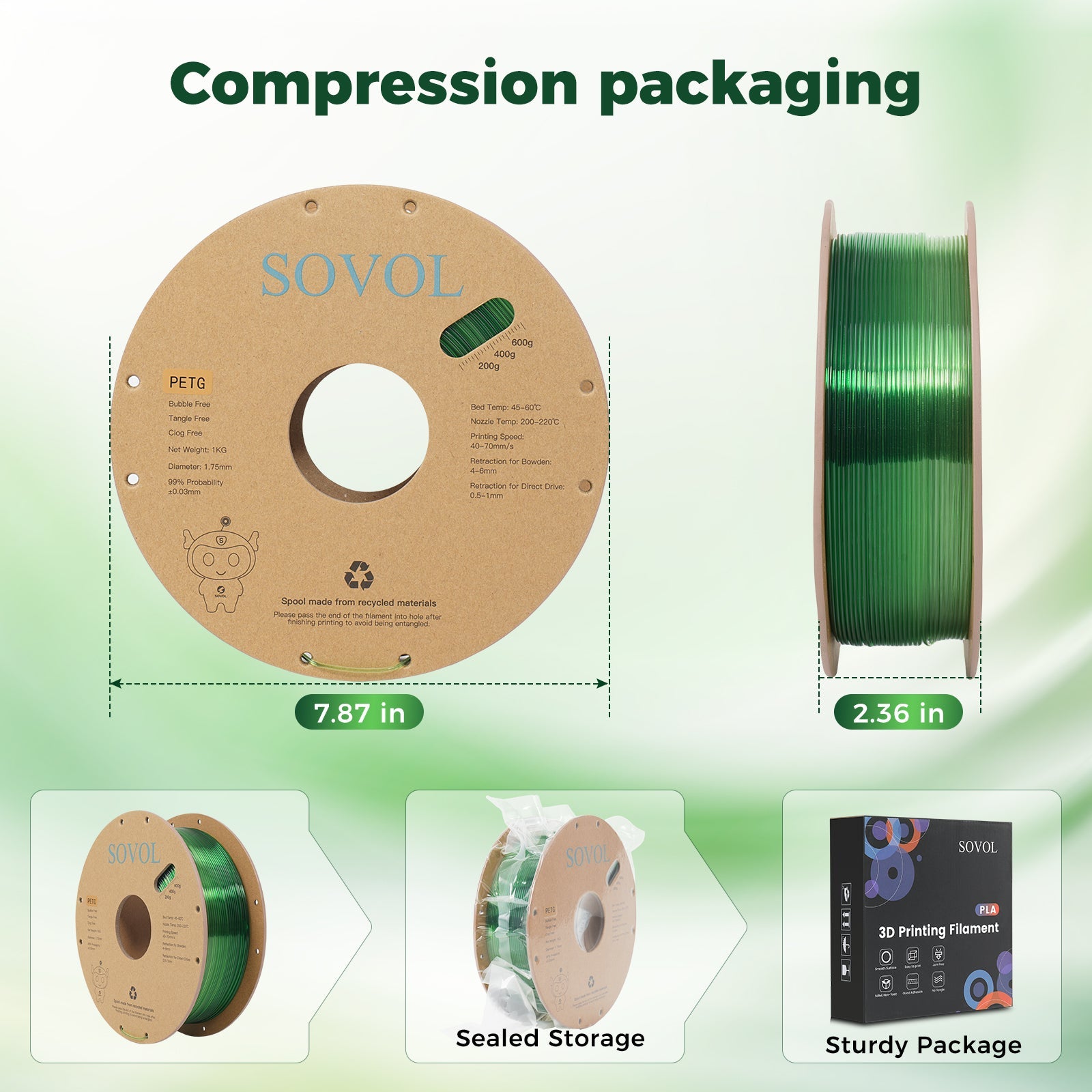 Sovol PETG 3D Filaments Gradient Green