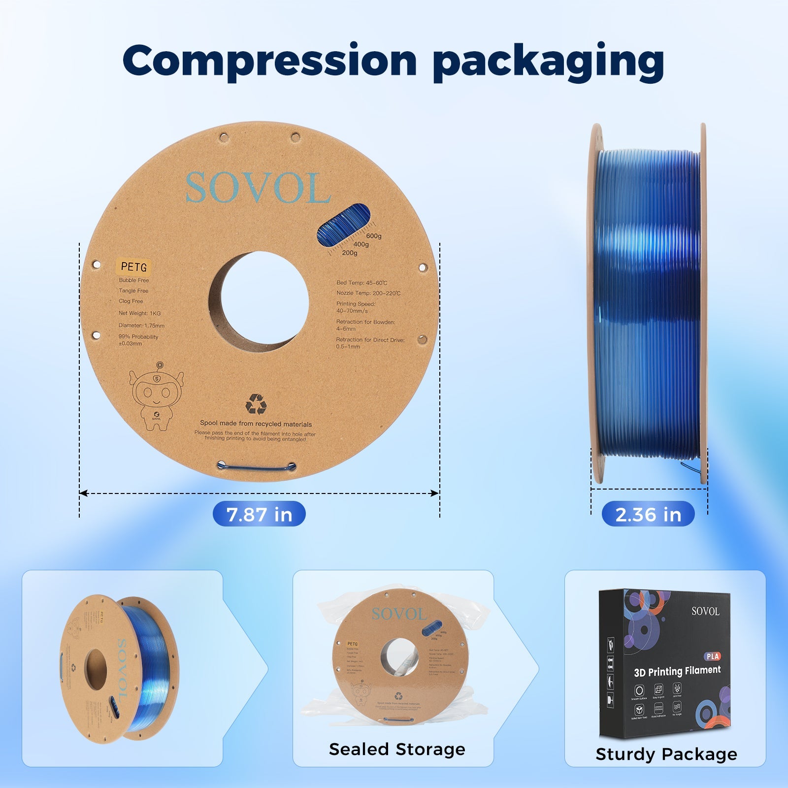 Sovol PETG 3D Filaments Gradient Blue