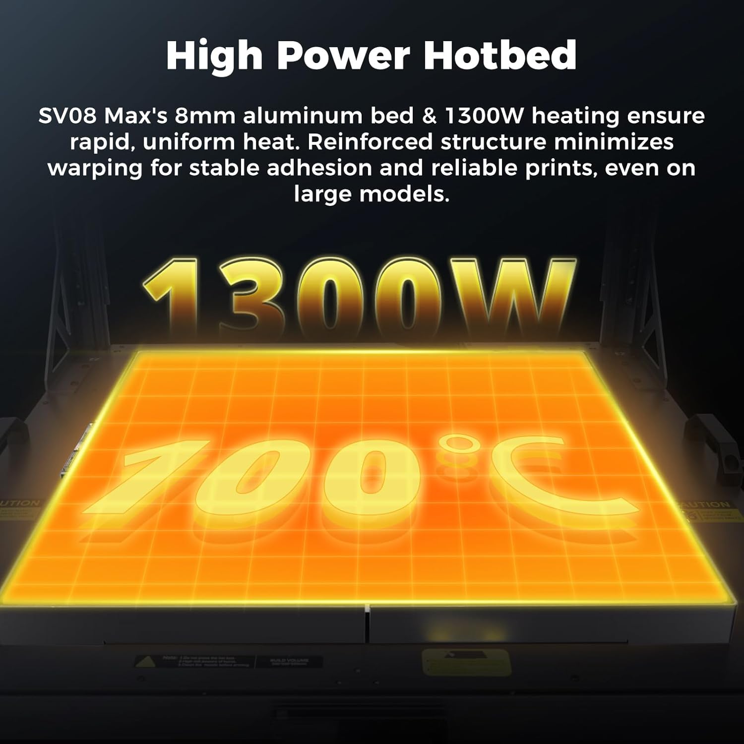 Sovol SV08 Max 1300W heated bed ensuring stable adhesion for large prints