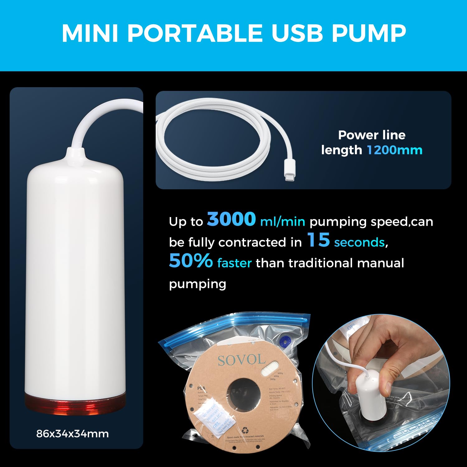 Sovol Filament Storage Bags Kit with Automatic Vacuum Pump