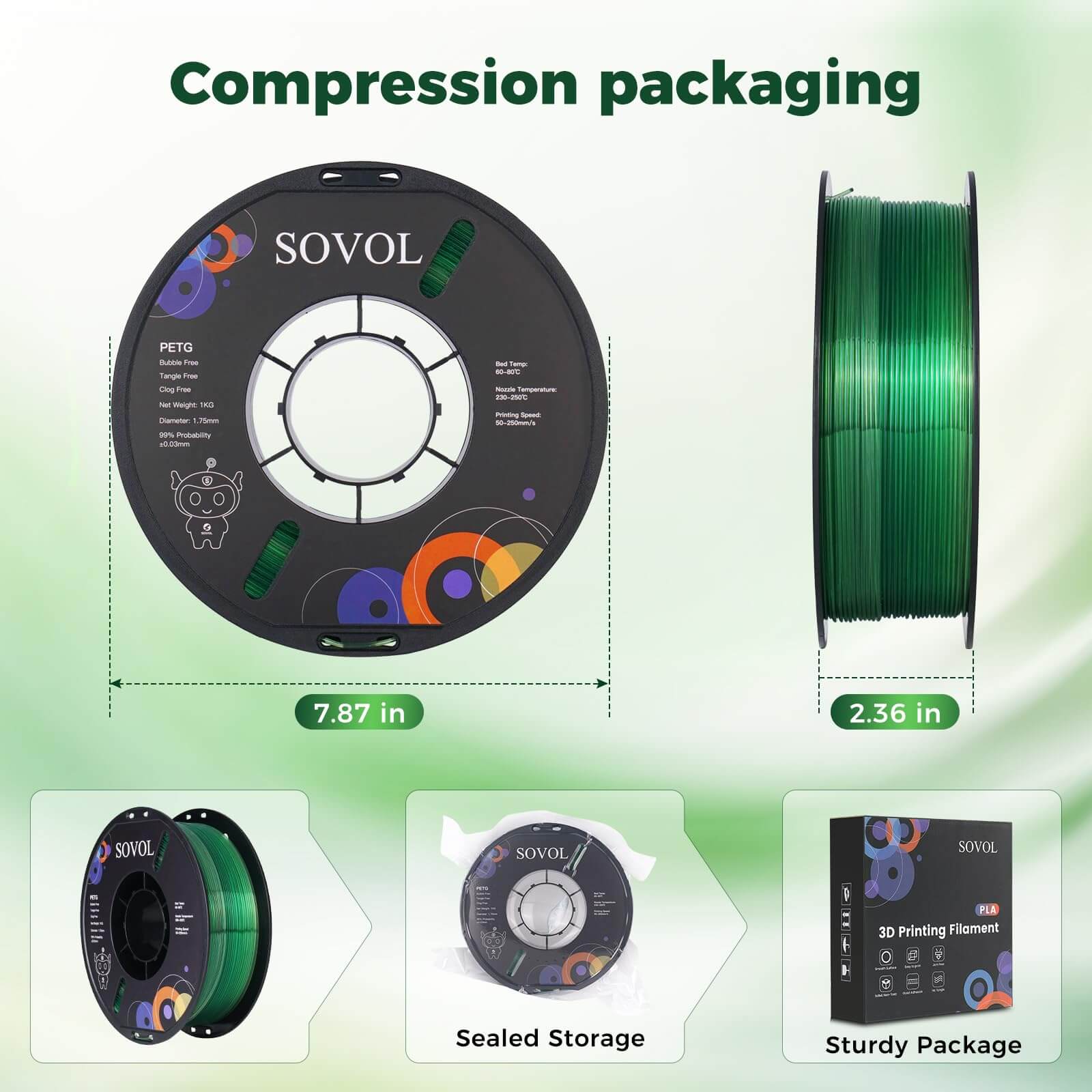 Sovol PETG 3D Filaments Gradient Green
