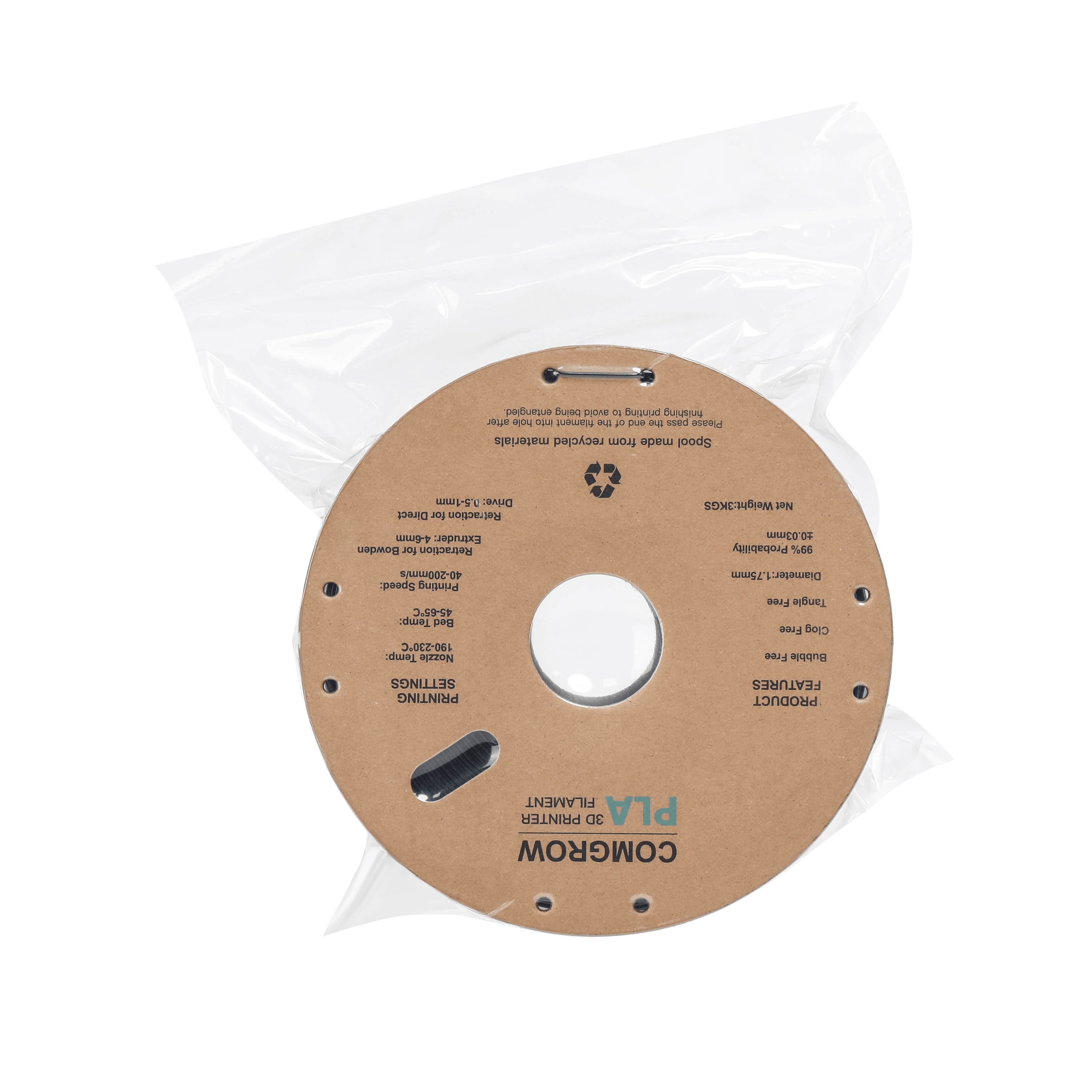 the inner package of comgrow t500 3kg pla filament