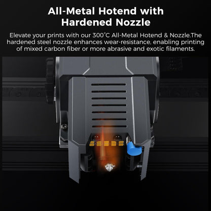 All-metal hotend with hardened tool steel nozzle on the Comgrow T500, allowing for high-temperature and abrasive filament printing.