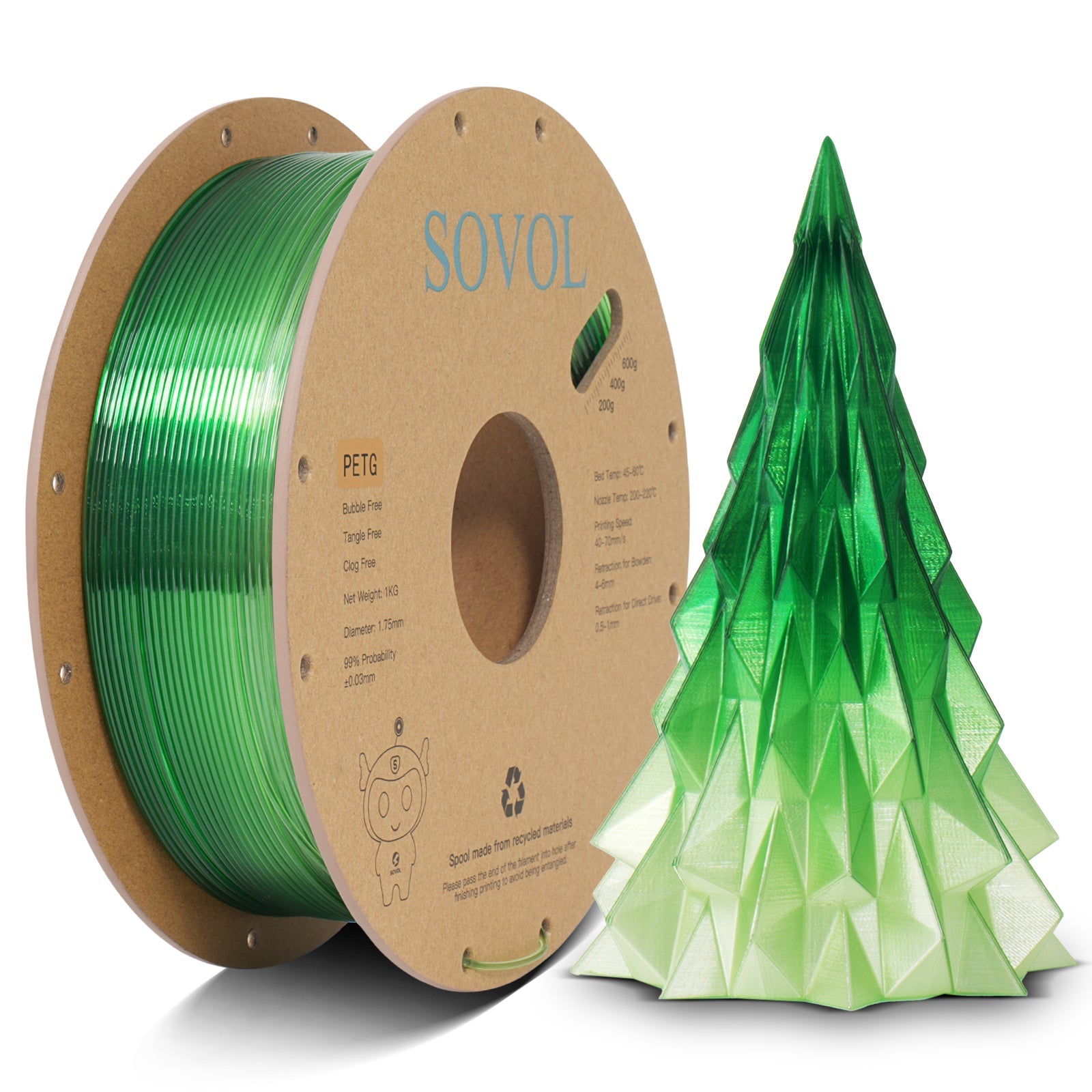 Sovol PETG 3D Filaments Gradient Green