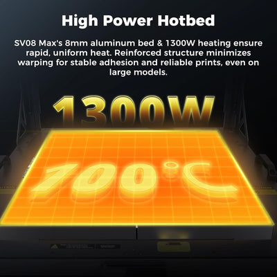 Sovol SV08 Max 1300W heated bed ensuring stable adhesion for large prints