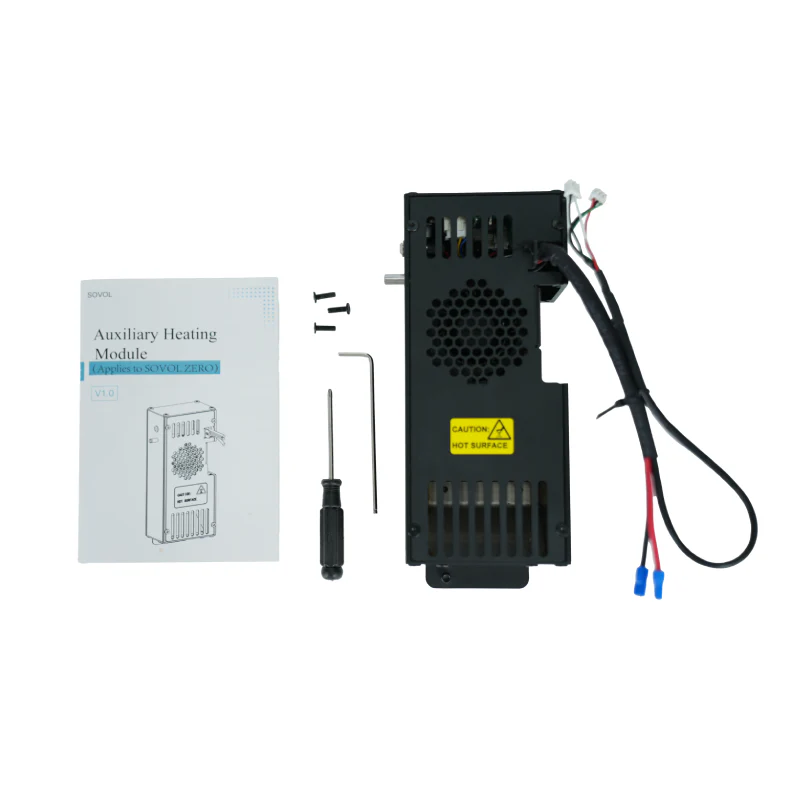 Sovol ZERO Auxiliary Heating Module kit with included tools and manual.